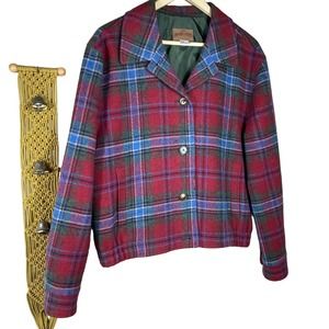 Vintage Pendleton Pure Wool Red Plaid Jacket Pockets U.S.A. Large